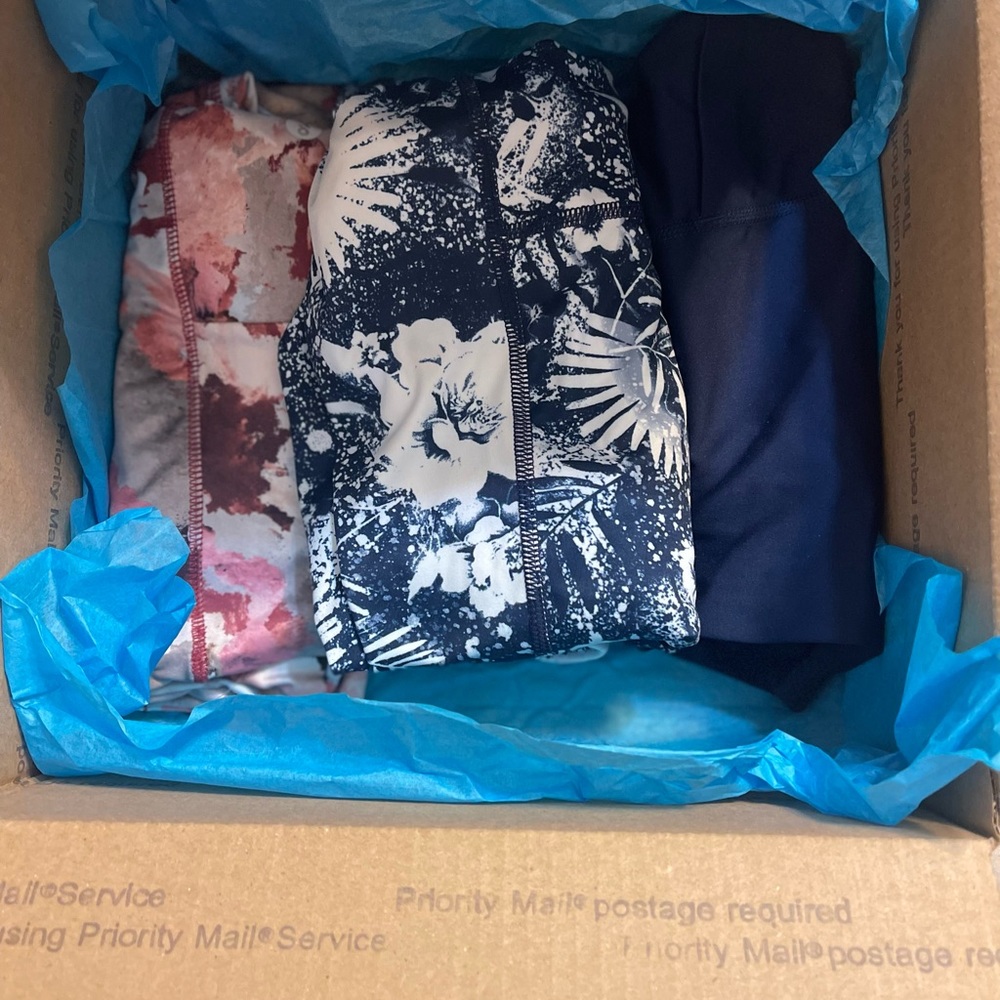 Box of NWT, NWOT, and EUC Athletic Clothing